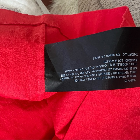 THEORY Eco Crunch Belted Mini Shirtdress Red SIZE 2 NEW - Picture 5 of 5